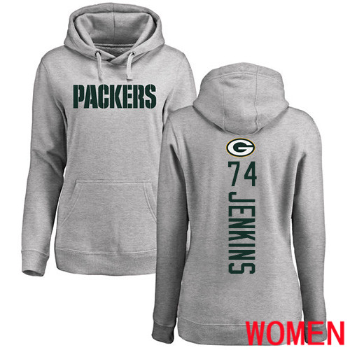 Green Bay Packers Ash Women 74 Jenkins Elgton Backer Nike NFL Pullover Hoodie Sweatshirts